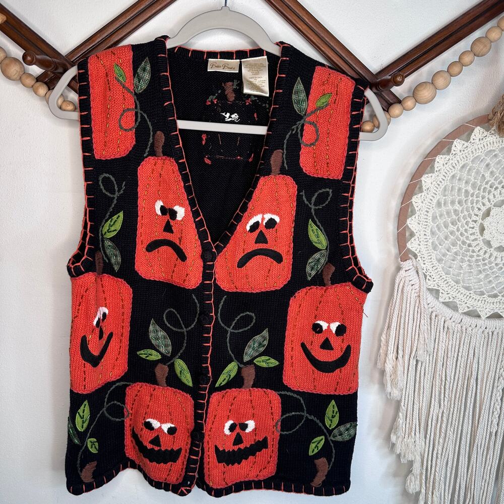 Vintage Bobbie Brooks Halloween Fall Pumpkin Knit Vest